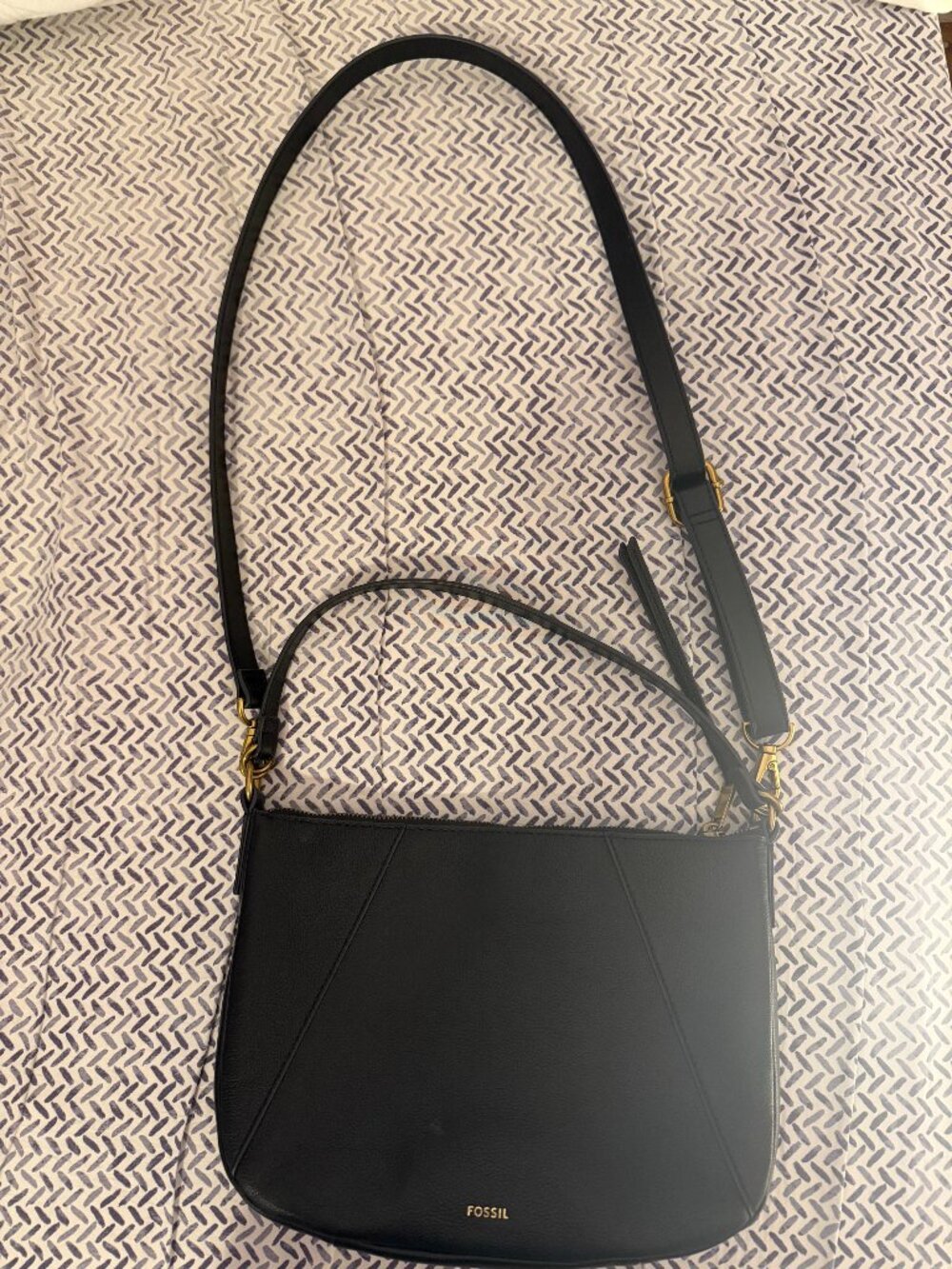 Black Leather Fossil Crossbody/Shoulder Bag